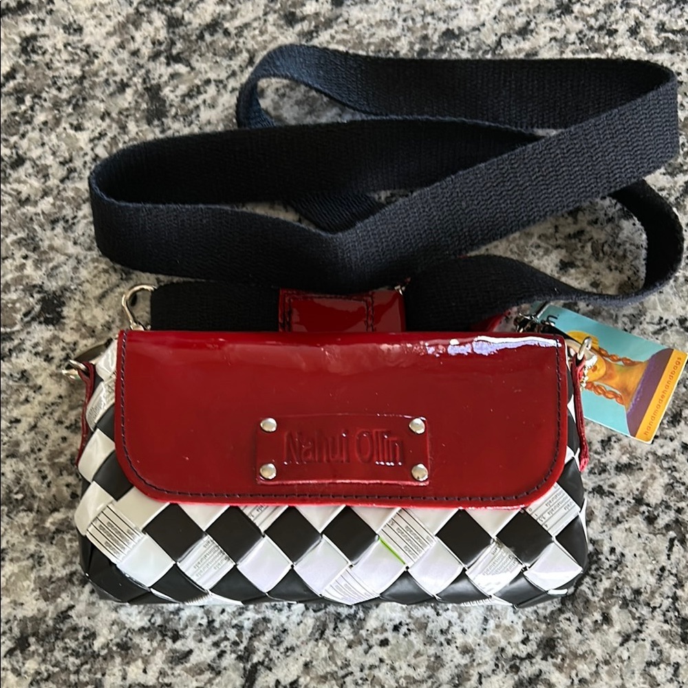 Nahui Ollin Red, Black, and White Woven Crossbody Bag